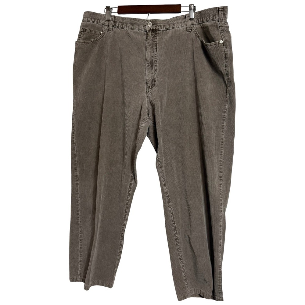 Lands End Mens Gray Brown Corduroy Pants 42 Regular Straight Leg 100% Cotton